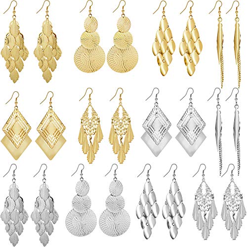 Product Cover 12 Pairs Bohemia Metal Earrings Set Vintage Statement Drop Earrings Faux Pearl Dangle Earrings for Women Girls, Gold and Silver (Style Set 1)