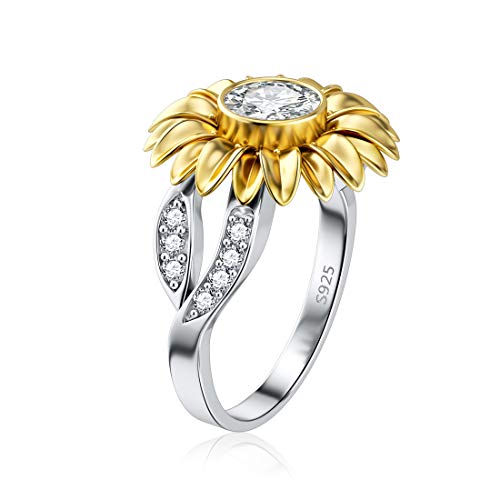 Product Cover Sterling Silver Ring Sunflower for Women Grils Cubic Zirconia Jewelry Birthday Gift Size 7
