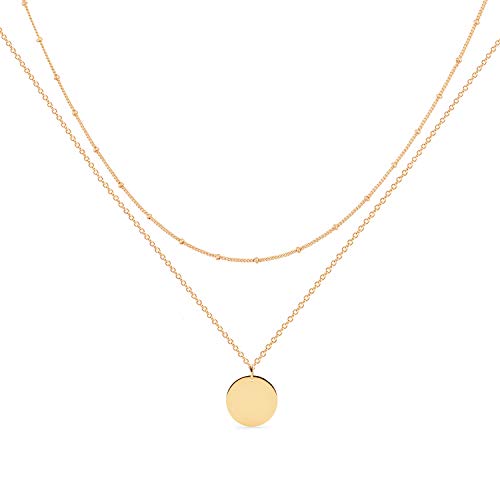 Product Cover Gold Layered Necklace,14K Gold Disc/Circle Bead Chain Dainty Elegant Simple Layer Necklace for Women and Teen Girls