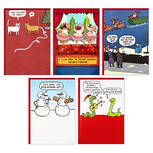 Product Cover Hallmark Shoebox Funny Christmas Cards Assortment, 5 Cards with Envelopes (Cats, Snowmen, Santa)