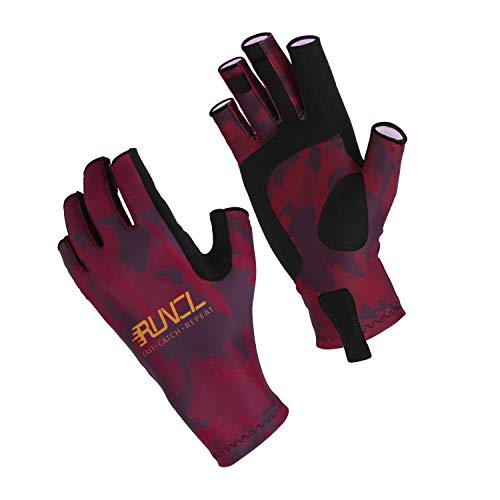 Product Cover RUNCL Fishing Gloves, Fingerless Gloves, Sun Gloves - Stretch Fit, Breathable Ventilation, Sun Protection, Fingerless Design, Angling-Specific Design - Fishing, Kayaking, Cycling (Camo Red, S/M)