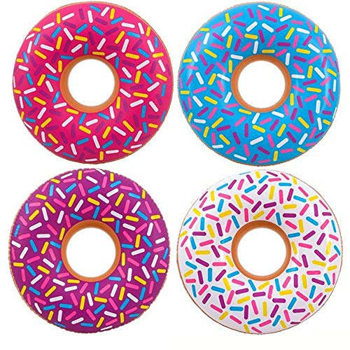 Product Cover Kicko Inflatable Donut Kids' Pool Float - 4 Pack, Multi-Colored 18 Inch Frosted Looking Doughnut Blow-up Swim Tube Toy for Swimming, Floating, Summer Beach Games, Party Decoration