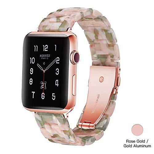 Product Cover Light Apple Watch Band - Fashion Resin iWatch Band Bracelet Compatible with Copper Stainless Steel Buckle for Apple Watch Series 4 Series 3 Series 2 Series1 (Pink Green, 38mm/40mm)