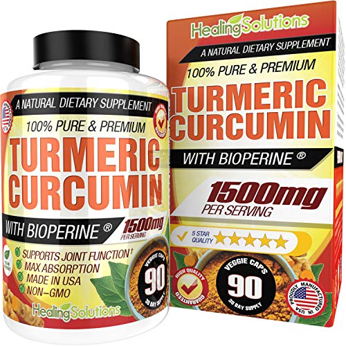 Product Cover Turmeric Curcumin with Bioperine 1500mg (90 Capsules) Maximum Potency Pain Relief & Joint Support Supplement 95% Standardized Curcuminoids. Non-GMO Tumeric Gluten Free Turmeric with Black Pepper