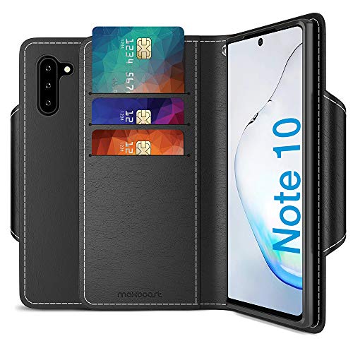 Product Cover Maxboost mWallet Designed for Galaxy Note 10 Case [Folio Cover] [Stand Feature] Premium Samsung Note10 Wallet Case Credit Card Holder [Black] PU Leather Wallet + Side Pocket Magnetic Closure