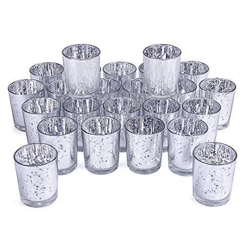 Product Cover MICROSUN Sliver Votive Candle Holder Bulk Set Of 24 - Speckled Mercury Glass Tealight Candle Holders Perfect Centerpieces for Home Table, Wedding Prom,Party - 2.67