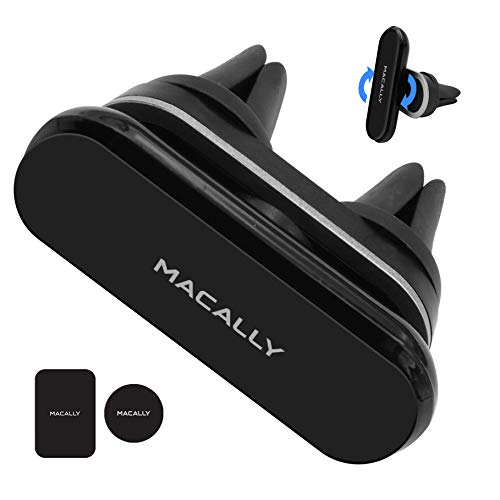Product Cover Macally Universal Magnetic Air Vent Mount Car Phone Holder with Super Strong Magnet for iPhone Xs Max XR X 8 8 Plus 7 6S 6 SE, Samsung Galaxy S6 S8 S9 S10 S10e Note 9, Google Pixel, LG, and More