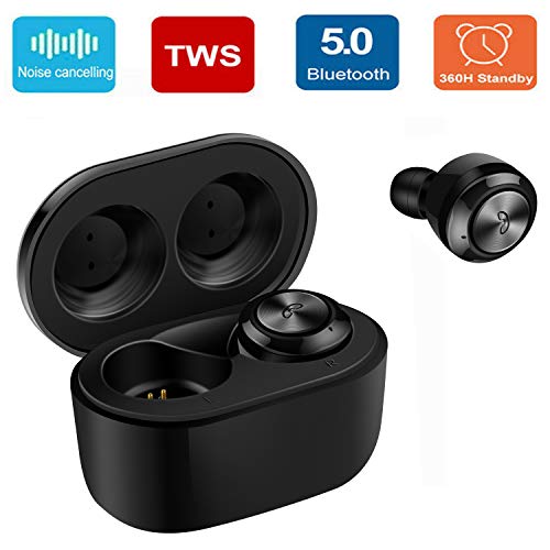 Product Cover Bluetooth Earbud, Wireless in-Ear Headphone Stereo Earpiece Earphone, Noise Canceling Mic for iPhone 11 XR X 8 8plus 7 7plus 6S 6 iOS iPad Samsung S7 S8 Android Phones Tablet, Right & Left Ear (Black)