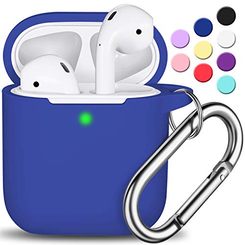 Product Cover AirPods Case Cover with Keychain, Full Protective Silicone AirPods Accessories Skin Cover for Women Girl with Apple AirPods Wireless Charging Case,Front LED Visible-Blue