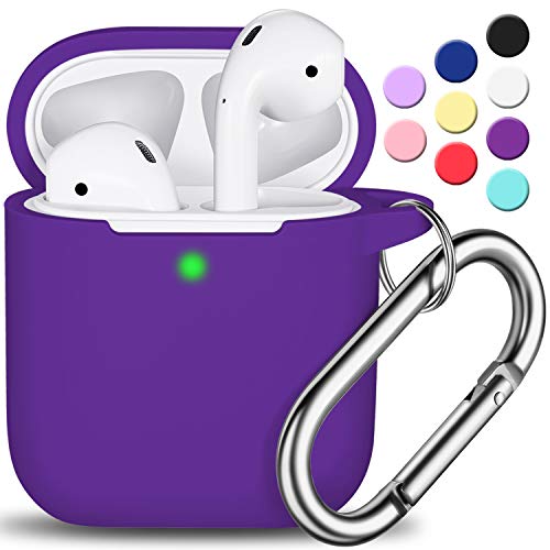Product Cover AirPods Case Cover with Keychain, Full Protective Silicone AirPods Accessories Skin Cover for Women Girl with Apple AirPods Wireless Charging Case,Front LED Visible-Purple
