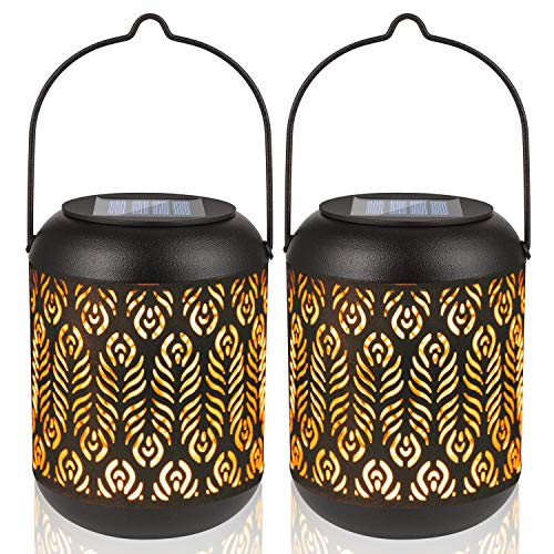 Product Cover LeiDrail Solar Lantern Outdoor Garden Hanging Lanterns Metal Decorative Light Warm White LED Waterproof Landscape Lighting for Table Pathway Party Yard - 2 Pack