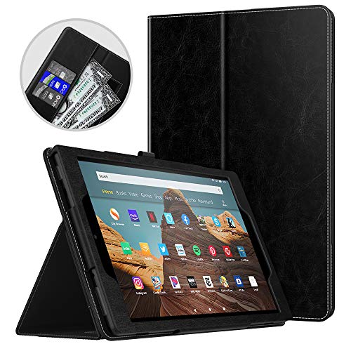 Product Cover Dadanism All-New Amazon Fire HD 10 Tablet Case (9th Generation - 2019 Release)/ (7th Generation - 2017 Release), Folio Cover Slim Stand with Card Slot for 10.1 Inch Cover - Black