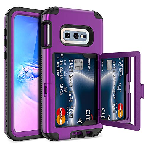 Product Cover WeLoveCase Galaxy S10e Wallet Case Built in Screen Protector S10e Defender Wallet Card Holder Cover with Hidden Mirror 3 Layer Shockproof Heavy Duty Protection Case for Samsung Galaxy S10e Purple