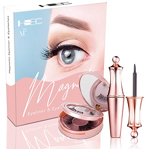 Product Cover HSBCC Magnetic Eyelashes with Eyeliner - Magnetic Eyeliner and Magnetic Eyelash Kit - False Lashes 2 Style With Natural Look - Comes With Applicator - No Glue Needed