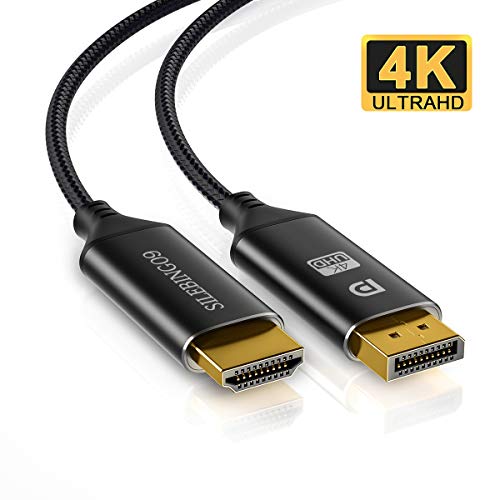 Product Cover Displayport to HDMI, SILEBING09 Nylon Braided 6FT 4K Uni-Directional DP to HDMI Cable Compatible with Most Monitors