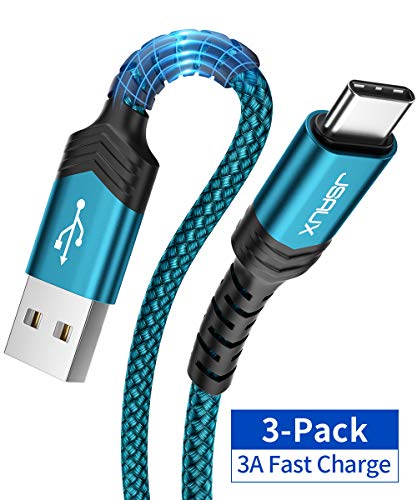 Product Cover USB-C Cable 3A Fast Charging, JSAUX 3-Pack (10ft+6.6ft+3.3ft)USB A to Type C Charger Charge Nylon Braided Cord Compatible with Samsung Galaxy S10 S10E S9 S8 Plus Note 10 9 8,Moto Z,LG G8, USB C(Green)