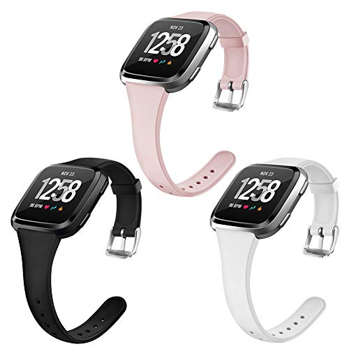 Product Cover OenFoto Sport Bands Compatible Fitbit Versa/Versa 2 &Versa Lite Edition, Soft Silicone Slim Thin Narrow Small Replacement Wristband Strap for Fitbit Versa Smart Watch, Women Men, Large Small