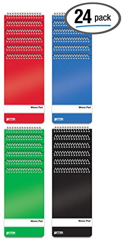 Product Cover Spiral Memo Pads, 24 Pack, 3 x 5 inches, 60 Sheets, College Rule, by Better Office Products, Assorted Solid Colors, 24 Pack