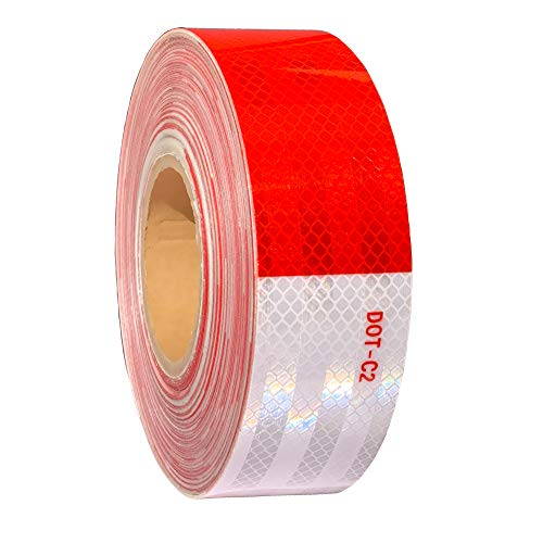 Product Cover 2 inch x160Feet Reflective Tape DOT-C2 Waterproof Red and White Adhesive Conspicuity Tape for Trailer, Outdoor, Cars, Trucks