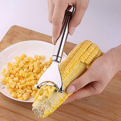Product Cover ORPIO (LABEL) Stainless Steel Corn Slicer Peeler Thresher Cob Cutter Strip Remover Kernel Tool Cob Corn Kerneler Cutter Stripper Vegetable Knife Kitchen (Silver)
