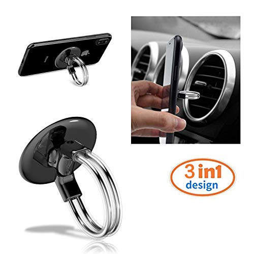 Product Cover RUNGLI Cell Phone Ring Holder, 3 in 1 Universal Phone Ring Stand Car Holder, Finger Grip Phone Holder for iPhone, Samsung Phone and Smartphones (Black)