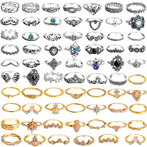 Product Cover ONESING 69 Pcs Stackable Ring Knuckle Ring Set for Women Girls Bohemian Retro Vintage Joint Finger Rings Hollow Carved Flowers