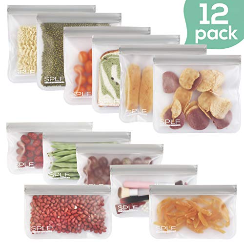 Product Cover SPLF 12 Pack FDA Grade Reusable Storage Bags (6 Reusable Sandwich Bags, 6 Reusable Snack Bags), Extra Thick Leakproof Silicone and Plastic Free Ziplock Lunch Bags Food Storage Freezer Safe