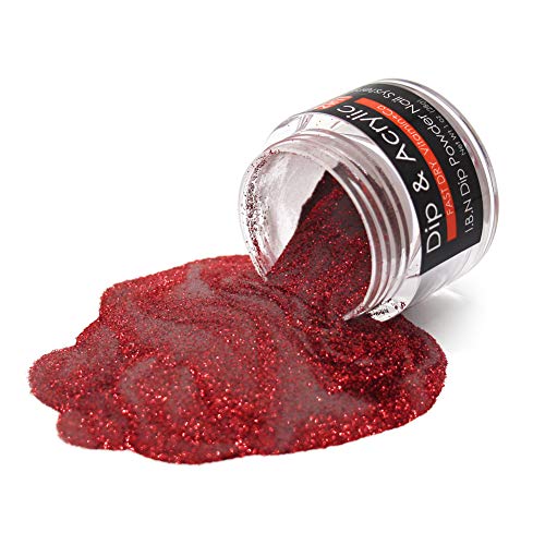 Product Cover 2 In 1 Red Glitter Dip Powder Acrylic Nail Powder (Added Vitamin and Calcium) I.B.N Glitter Dipping Powder 1 Ounce, Non-Toxic & Odor-Free, No Need UV LED Nail Lamp (97)