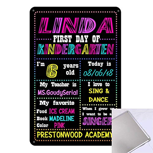 Product Cover MC Chalkboard Style Back to School Photo Prop Tin Sign Reusable Easy Clean First Day of School Decoration Customizable with Liquid Chalk Markers 8 x 12 inches Sign