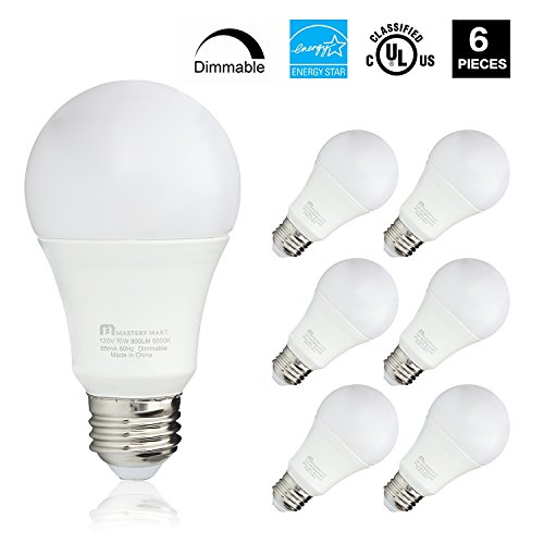 Product Cover Led Light Bulbs 10 Watt [60 Watt Equivalent], A19 - E26 Dimmable, 5000K Daylight White, 800 Lumens, Medium Screw Base, Energy Star, UL Listed by Mastery Mart (Pack of 6)