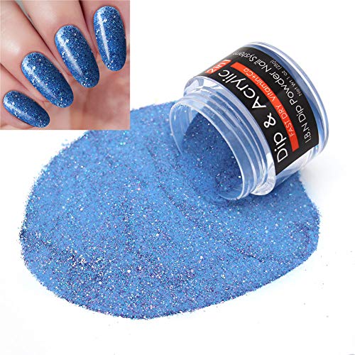Product Cover 2 In 1 Blue Glitter Dip Powder Acrylic Nail Powder (Added Vitamin and Calcium) I.B.N Glitter Dipping Powder 1 Ounce, Non-Toxic & Odor-Free, No Need UV LED Nail Lamp (101)