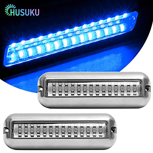 Product Cover HUSUKU SOOP3 Pair Blue 42LED 1500LM Super Bright IP68 Waterproof SUS316 Stainless Steel Trim Ring Boat High-Intensity LED Underwater Light Fishing Clear Lens Pontoon Marine Boat Transom Drain