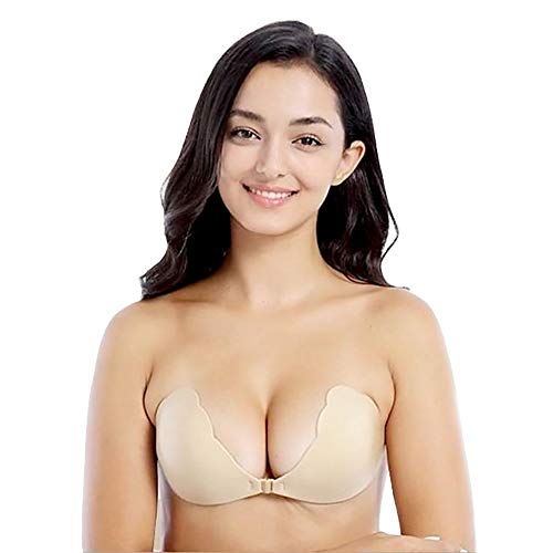 Product Cover Strapless Sticky Invisible Push up Bra Adhesive Triangular Wavy Edge Silicone Bra (Skin, CUPB)