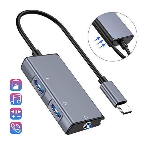Product Cover USB C to Headphone Adapter, 3 in 1 USB C to 3.5mm Audio with USB Type C Female Audio Port + PD Power Port, Built-in DAC Technology Ensure Stable for Galaxy Note 10 Aux Adapter (Space Grey)