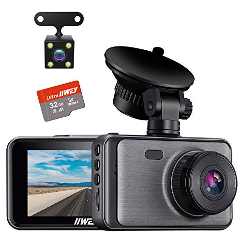 Product Cover Dash Cam Front and Rear Include 32GB SD Card, 1080P Dash Camera for Cars 3 Inch LCD Screen Dual Dash Cam with Night Vision, 170° Wide Angle Dashboard Camera Motion Detection Parking Monitor G-Sensor