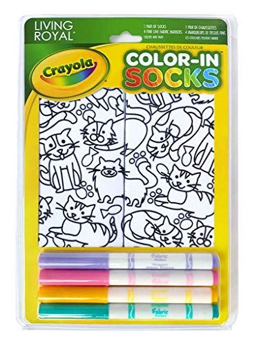 Product Cover Crayola Kid's Color-in Socks - includes 1 Pair of Socks and 4 Fabric Markers by Living Royal (Kittens Galore)