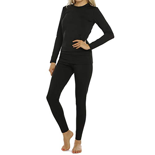 Product Cover Womens Thermal Underwear Set Long Johns with Fleece Lined Ultra Soft Top & Bottom Base Layer Thermals for Women Black