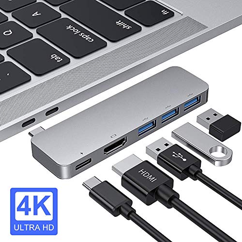 Product Cover USB C Hub, 5 in 1 Type-C Hub with 4K HDMI, Power Delivery, 3 USB 3.0 Ports Compatible for 2016 / 2017 / 2018 MacBook Pro, 2018 MacBook Air, ChromeBook, XPS and More, Space Grey