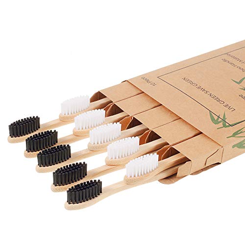 Product Cover Nuduko Biodegradable Reusable Bamboo Toothbrushes, Bamboo Toothbrush made from Natural Bamboo Eco-Friendly BPA Free Bristles, 10 pack (Soft to Medium)