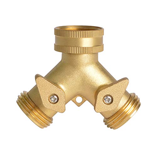 Product Cover HYDRO MASTER 0710401L 2 Way Garden Hose Splitter, Hose Connector, Heady Duty Solid Brass Shut Off Valve