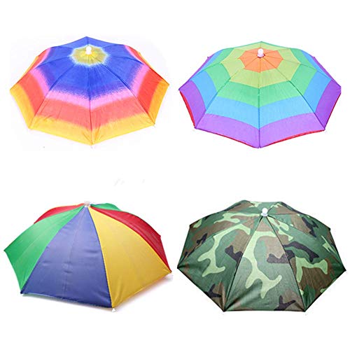 Product Cover SPOKKI Umbrella hat 4 Pack for Adults Outdoor Kids Sun-rain Rainbow Umbrella Cap Fishing Hats and Folding & Waterproof Multifunction Party Headwear Black Five (A)