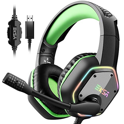 Product Cover EKSA 7.1 USB Gaming Headset - Surround Stereo Sound - PS4 Headphones with Noise Canceling Mic & RGB Light Over Ear Headphones, Compatible with PC, PS4 Console, Laptop (Green)