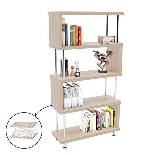 Product Cover Bestier 5 Shelf Bookcase S-Shaped, Geometric Bookcase Wood Storage Corner Shelves, Z Shaped 5 Tier Vintage Industrial Etagere Bookshelf Stand for Home Office Living Room Decor Books Display