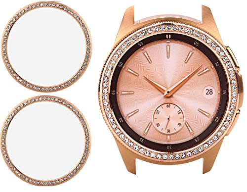 Product Cover Greaciary Jewelry Bezel Compatible with Galaxy Watch 42mm,2 Pack Gear Sport Crystal Bling Diamond Adhesive Anti Scratch for Samsung Galaxy Watch 42mm Rose Gold