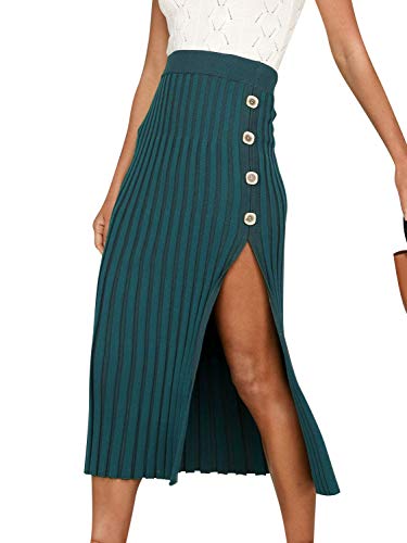 Product Cover BerryGo Women's High Wiast Stretchy Ribbed Knit Skirt Pencil Midi Skirt with Slit