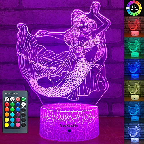 Product Cover YeeSeeJee Mermaid Toys 3D Night Light with 16 Colors Adjustable Remote & 7 Colors Dimmable Smart Touch Mermaid Gifts for Girls Age 1 2 3 4 5 6 7 8 9 Year Old Girl Gifts (Mermaid 16CW)