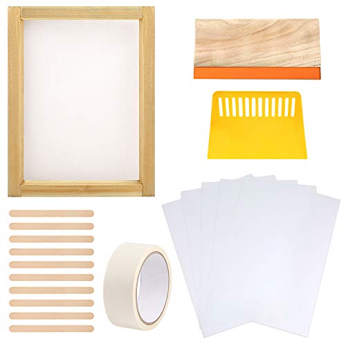 Product Cover Caydo 19 Pieces Screen Printing Starter kit Include 10 x 14 Inch Wood Silk Screen Printing Frame with 110 White Mesh, Screen Printing Squeegees, Inkjet Transparency Film and Mask Tape