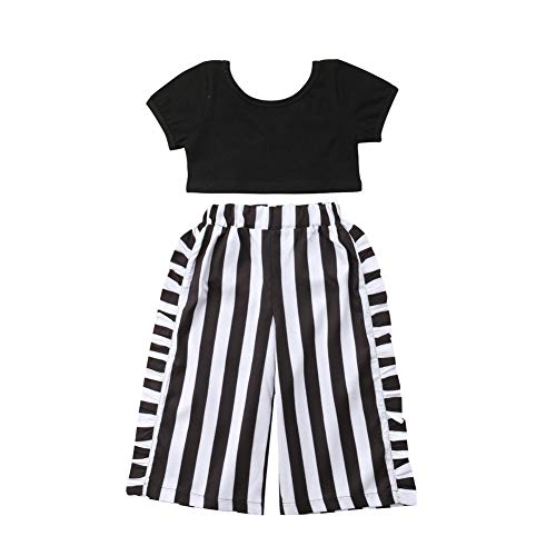 Product Cover Toddler Baby Girls T-Shirt Crop Tops+Striped Long Pants Kids Summer Fall Outfits Clothes 2PCS Set 1-6T