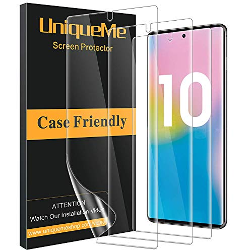 Product Cover [3 Pack] UniqueMe Screen Protector for Samsung Galaxy Note 10,[Fingerprint Available][Flexible Film][Bubble-Free] TPU Film with Lifetime Replacement Warranty