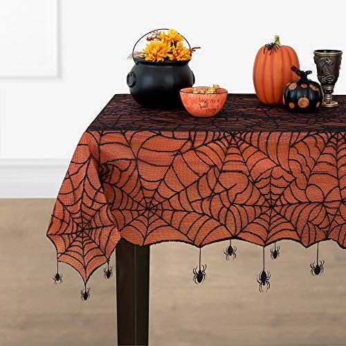 Product Cover Elrene Home Fashions Crawling Halloween Spider Lace Lined Tablecloth, 70